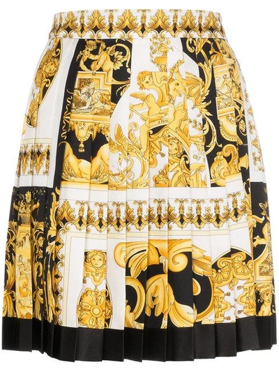 Shop Versace Silk Pleated Barocco Print Skirt