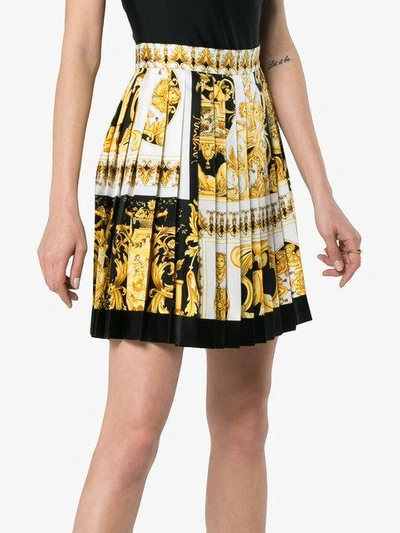 Shop Versace Silk Pleated Barocco Print Skirt