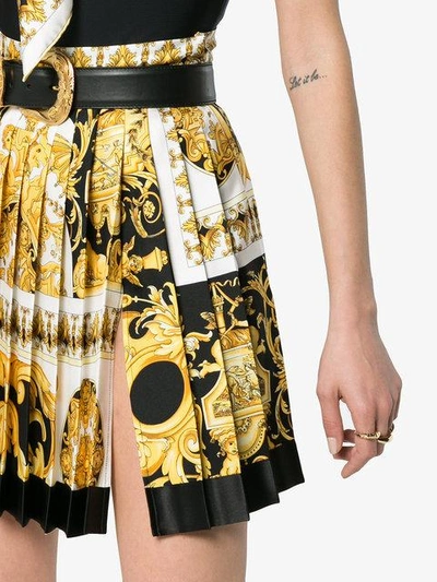 Shop Versace Silk Pleated Barocco Print Skirt