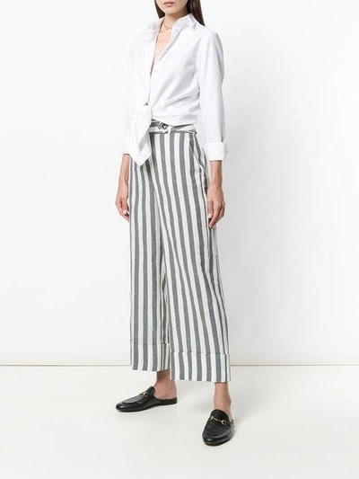 Shop Incotex Striped Cropped Trousers - Blue