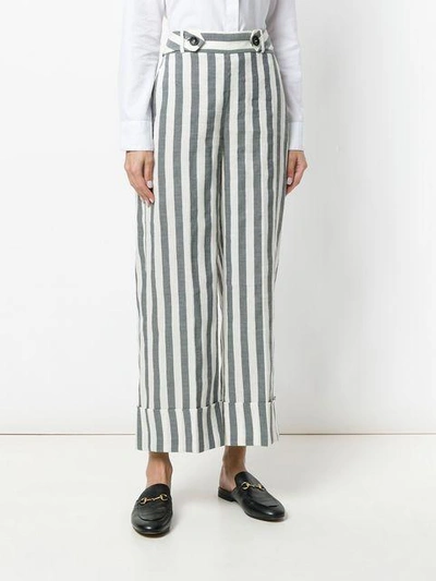 Shop Incotex Striped Cropped Trousers - Blue