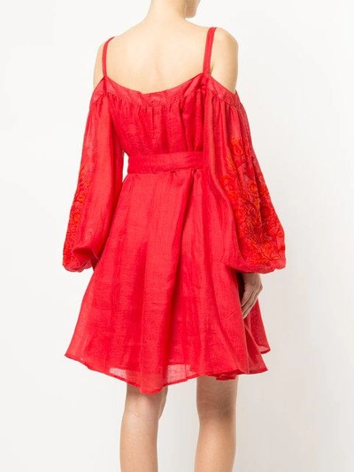 Shop March11 Cold-shoulder Embroidered Dress In Red