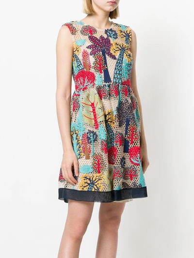 Shop Red Valentino Open Weave Embroidered Dress - Multicolour