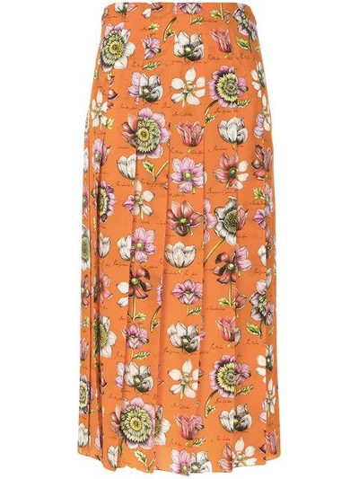 Shop Gucci Floral Print Pleated Skirt - Yellow
