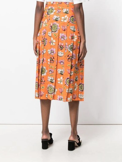 Shop Gucci Floral Print Pleated Skirt - Yellow