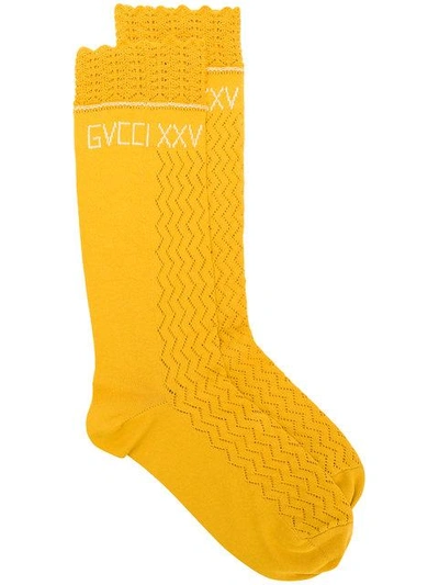Shop Gucci Logo Embroidered Socks In Yellow