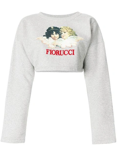 Shop Fiorucci Vintage Angels Crop Sweatshirt In Grey
