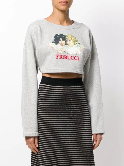 Shop Fiorucci Vintage Angels Crop Sweatshirt In Grey