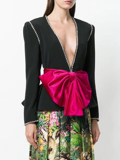 Shop Gucci Crystal Bow Embellished Jacket - Black