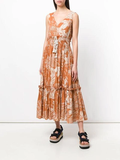 Shop See By Chloé Palm-print Drawstring Maxi Dress - Brown