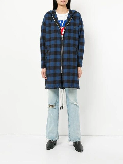 Shop Adaptation Checked Long Hoodie - Blue