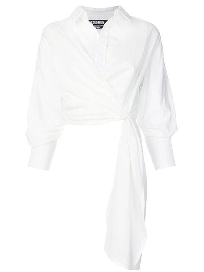 Shop Jacquemus Cropped Draped Shirt - White