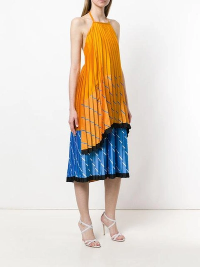 Shop Victoria Victoria Beckham Pleated Tiered Colour Block Dress In Orange