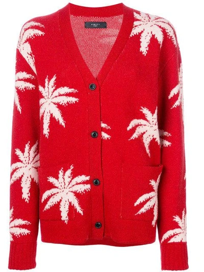 Shop Amiri Palm Tree-intarsia Cardigan In Red
