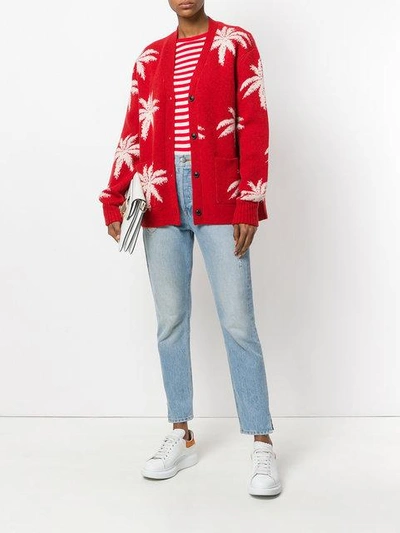 Shop Amiri Palm Tree-intarsia Cardigan In Red