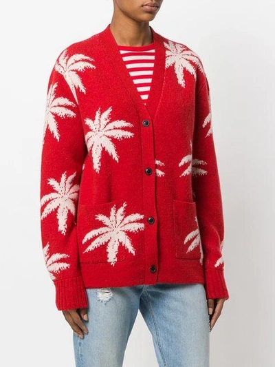 Shop Amiri Palm Tree-intarsia Cardigan In Red