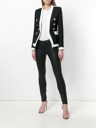 Shop Balmain Double Breasted Fitted Jacket In Black