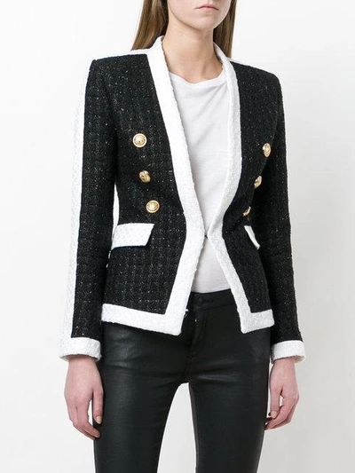 Shop Balmain Double Breasted Fitted Jacket In Black