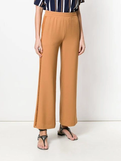 Shop See By Chloé Laddered Trim Wide Leg Trousers - Brown