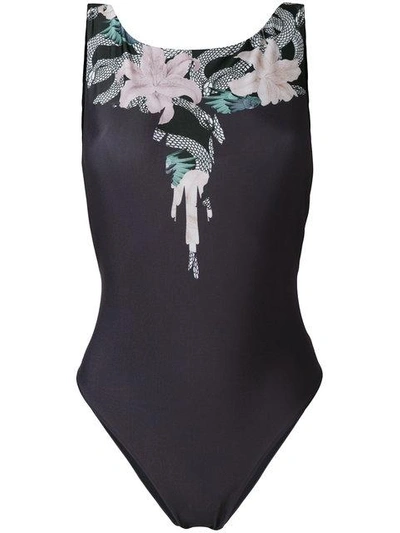 Shop Marcelo Burlon County Of Milan Wings Flowers Swimsuit In Black