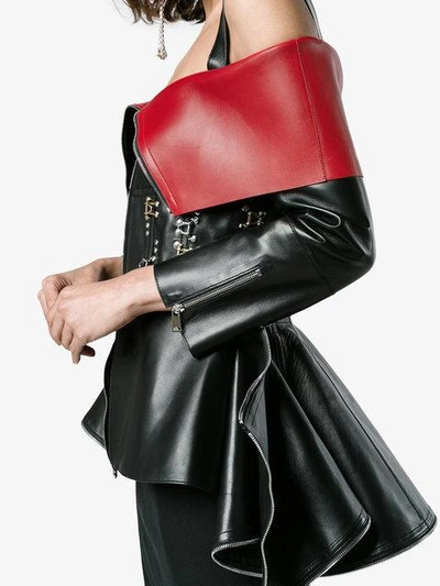 Shop Alexander Mcqueen Stud Embellished Off The Shoulder Leather Jacket - Black