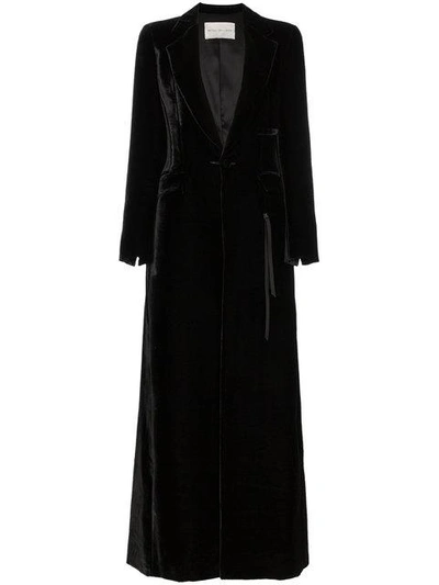 Shop Olivier Theyskens Silk Blend Velvet Long Sleeve Maxi Coat In Black