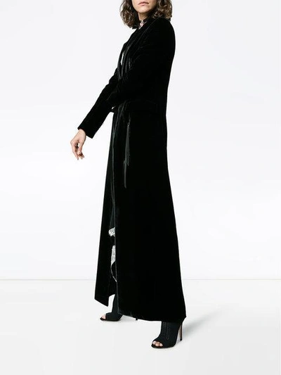 silk blend velvet long sleeve maxi coat
