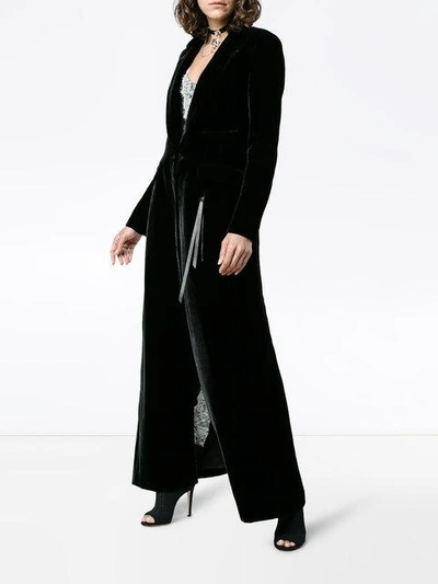 Shop Olivier Theyskens Silk Blend Velvet Long Sleeve Maxi Coat In Black