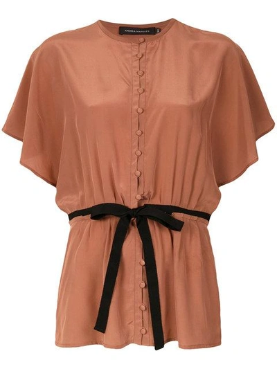 Shop Andrea Marques Bow Detail Blouse - Capuccino