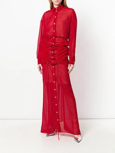 Shop Y/project Gathered Chiffon Maxi Shirt Dress In Red