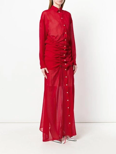 Shop Y/project Gathered Chiffon Maxi Shirt Dress In Red