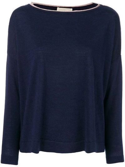 Shop Chiara Bertani Stripe Trim Sweater - Blue