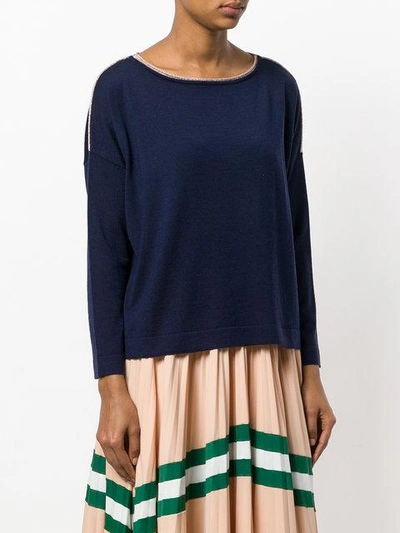 Shop Chiara Bertani Stripe Trim Sweater - Blue