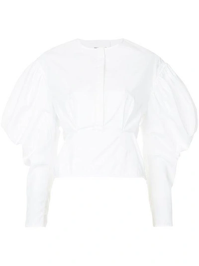 Shop Georgia Alice Cloud Collarless Gigot-sleeved Shirt In White