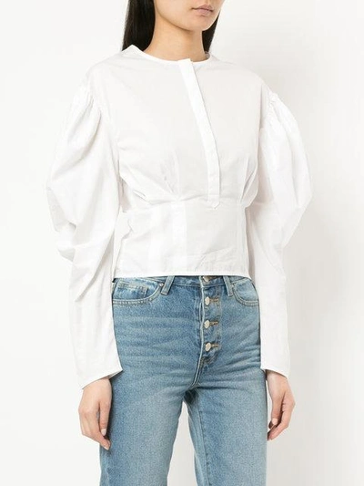 Shop Georgia Alice Cloud Collarless Gigot-sleeved Shirt In White