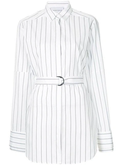 Shop Strateas Carlucci Striped Belted Shirt - White