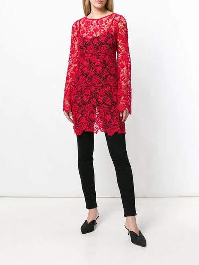 Shop Ermanno Scervino Floral Lace Long Blouse - Red