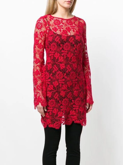 Shop Ermanno Scervino Floral Lace Long Blouse - Red