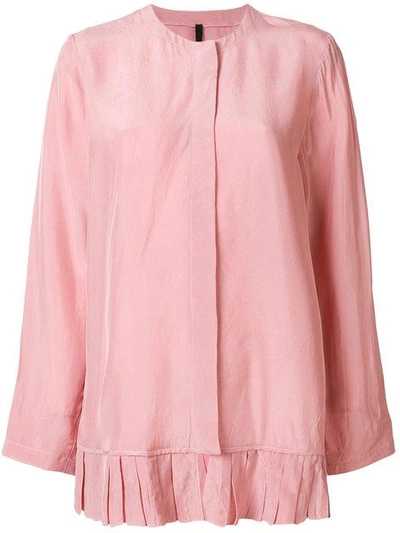 Shop Sara Lanzi Pleated Hem Long-sleeve Blouse In Pink & Purple