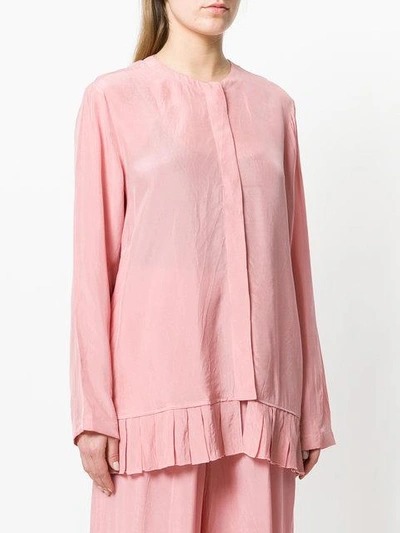Shop Sara Lanzi Pleated Hem Long-sleeve Blouse In Pink & Purple