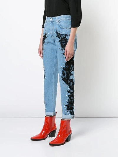 Shop Moschino Lace Detail Boyfriend Jeans