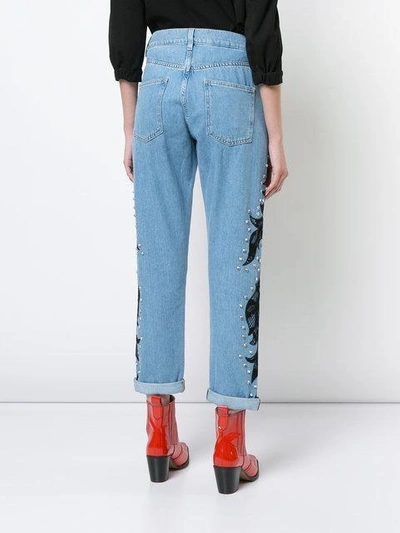 Shop Moschino Lace Detail Boyfriend Jeans