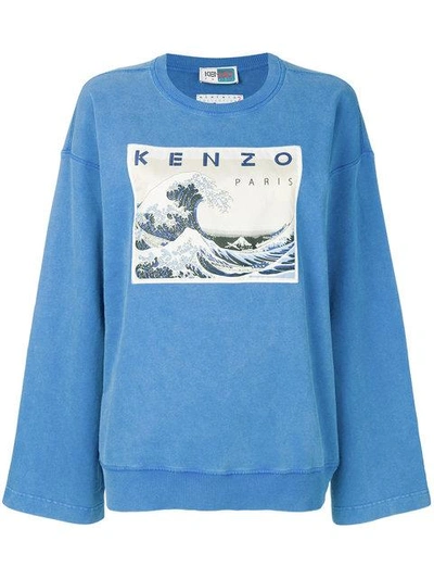 Shop Kenzo Kanagawa Wave Memento Sweatshirt - Blue