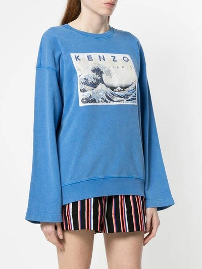 Shop Kenzo Kanagawa Wave Memento Sweatshirt - Blue
