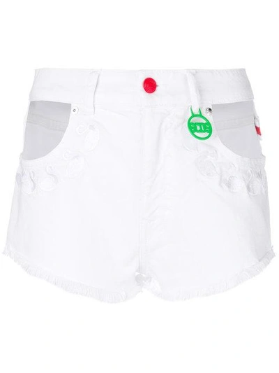 Shop Gcds Embroidered Flamingos Denim Shorts In White
