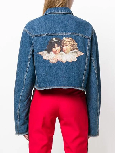 Shop Fiorucci Berty Denim Crop Jacket In Blue