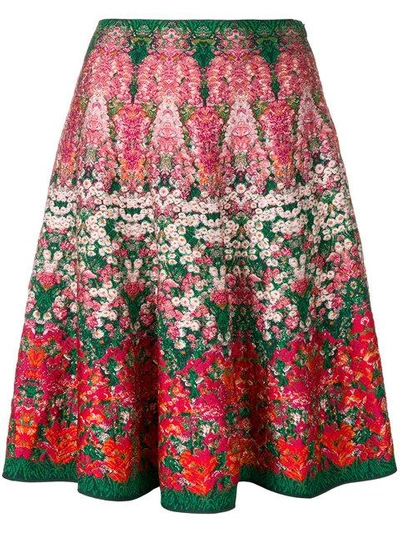 Shop Alexander Mcqueen Floral Embroidered Skirt - Multicolour