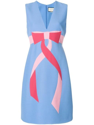Shop Gucci Bow Intarsia Dress - Blue