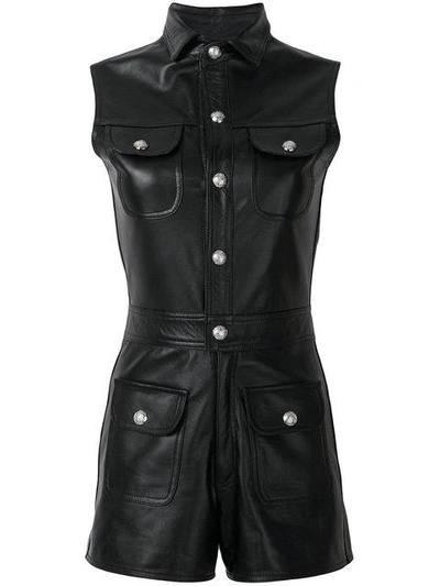 Shop Manokhi Leather Sleeveless Playsuit In Black