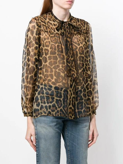 Shop Saint Laurent Sheer Leopard Print Blouse - Brown